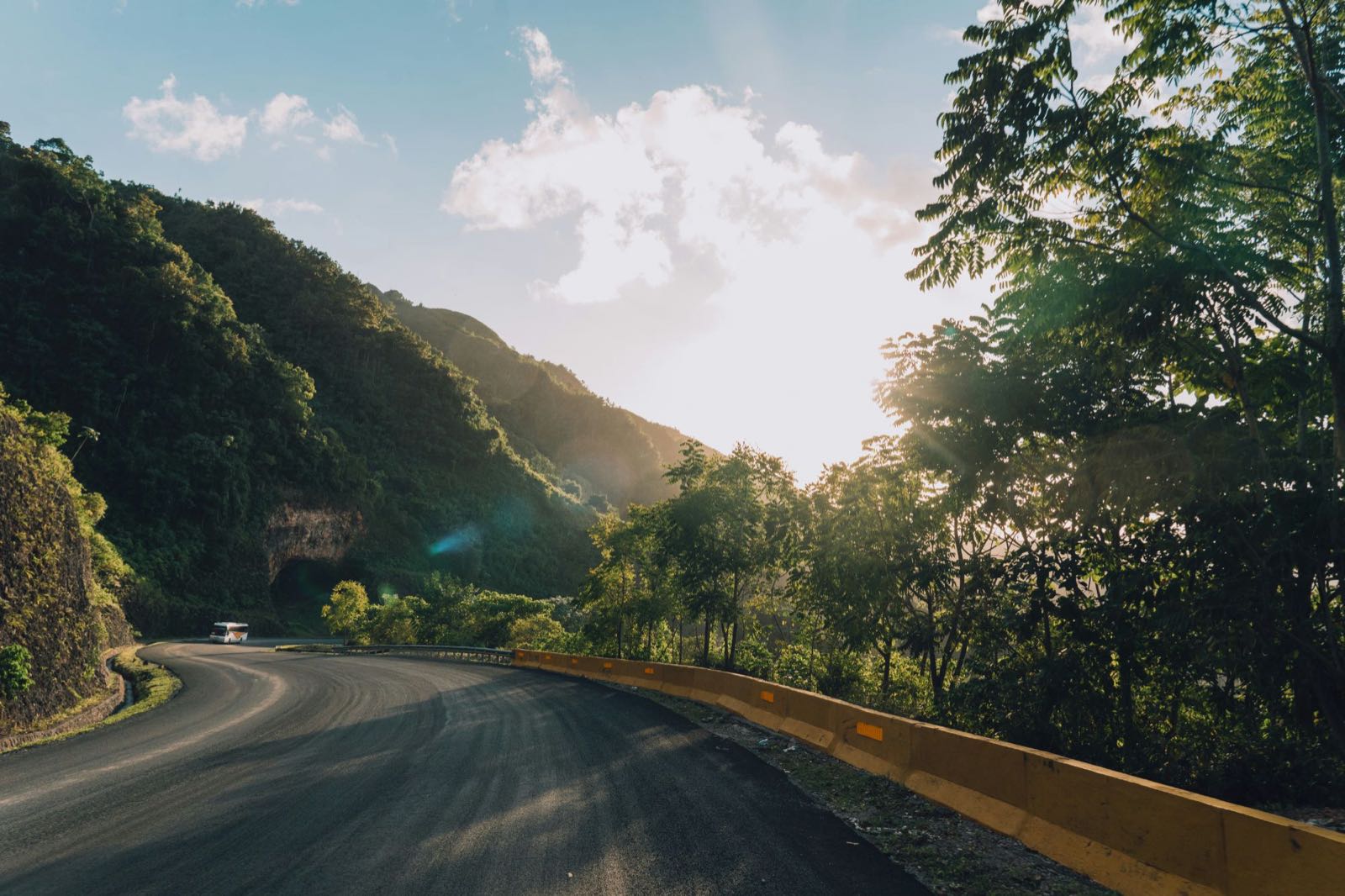 Winding road through the wooded hills of the Samaná peninsula